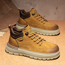 小中帮板鞋2025冬季新款男皮面英伦风青年低帮工装时尚男简约男鞋