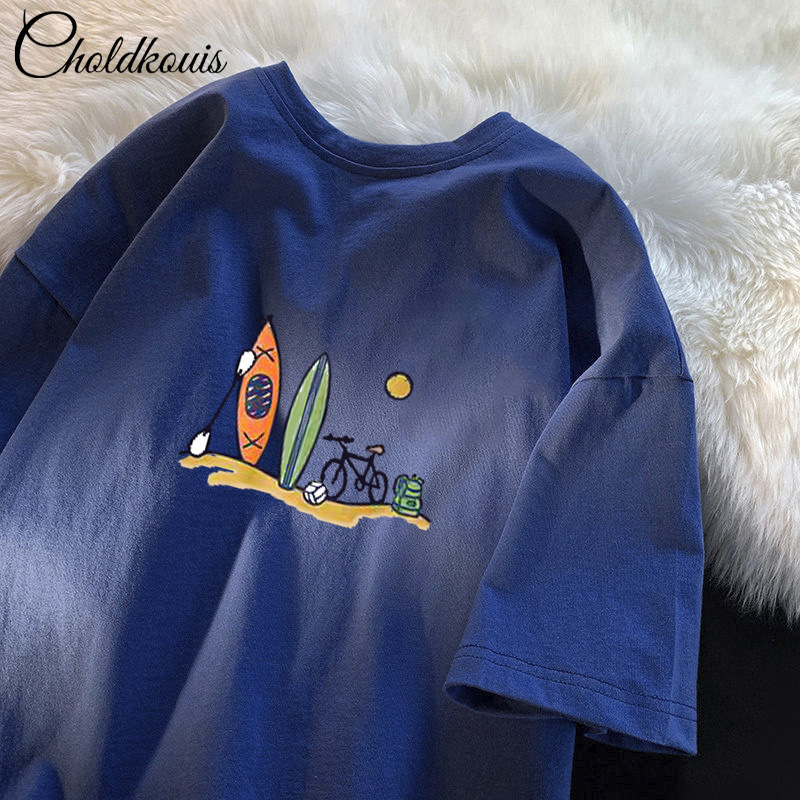 Trendy Loose Cotton Short-sleeved T-shirt Men's Summer American Street Hip-hop 2024 New Arrival Hong Kong Style Half-sleeved T-shirt T