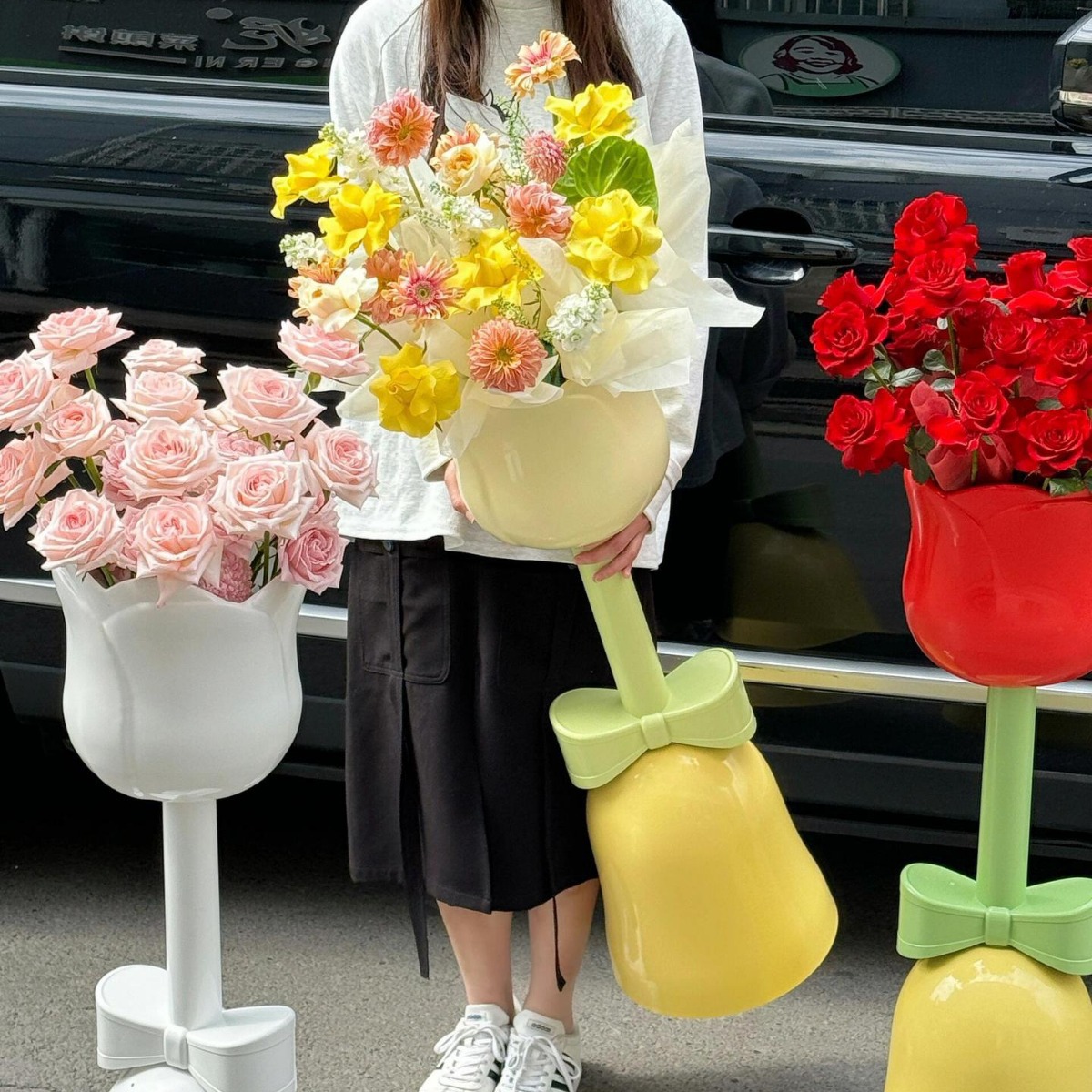 Tulipanas jardín tipo suelo adornos para el hogar adornos de almacenamiento de jardín de flores accesorios de boda abierto flor barril