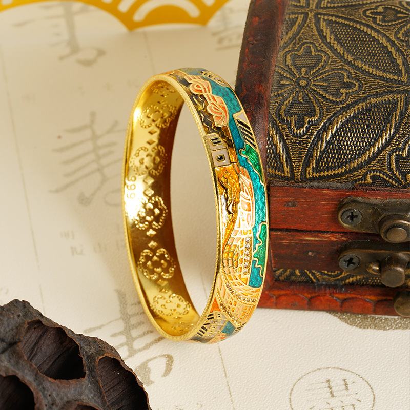 Guochao paisaje palacio viento brazalete muralla oro de arena de Vietnam colorido explosión de transmisión en vivo fábrica al por mayor directamente para el viento de China