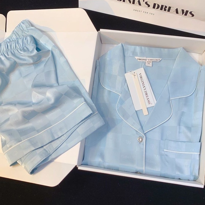 2024夏の新型フランス高級感氷糸パジャマ女性夏の半袖半ズボンの部屋服セットは外着ができます。|undefined