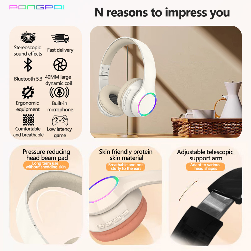 Amazon éxito auriculares Bluetooth inalámbricos LED larga duración de la música fabricante deportivo modelo privado en stock