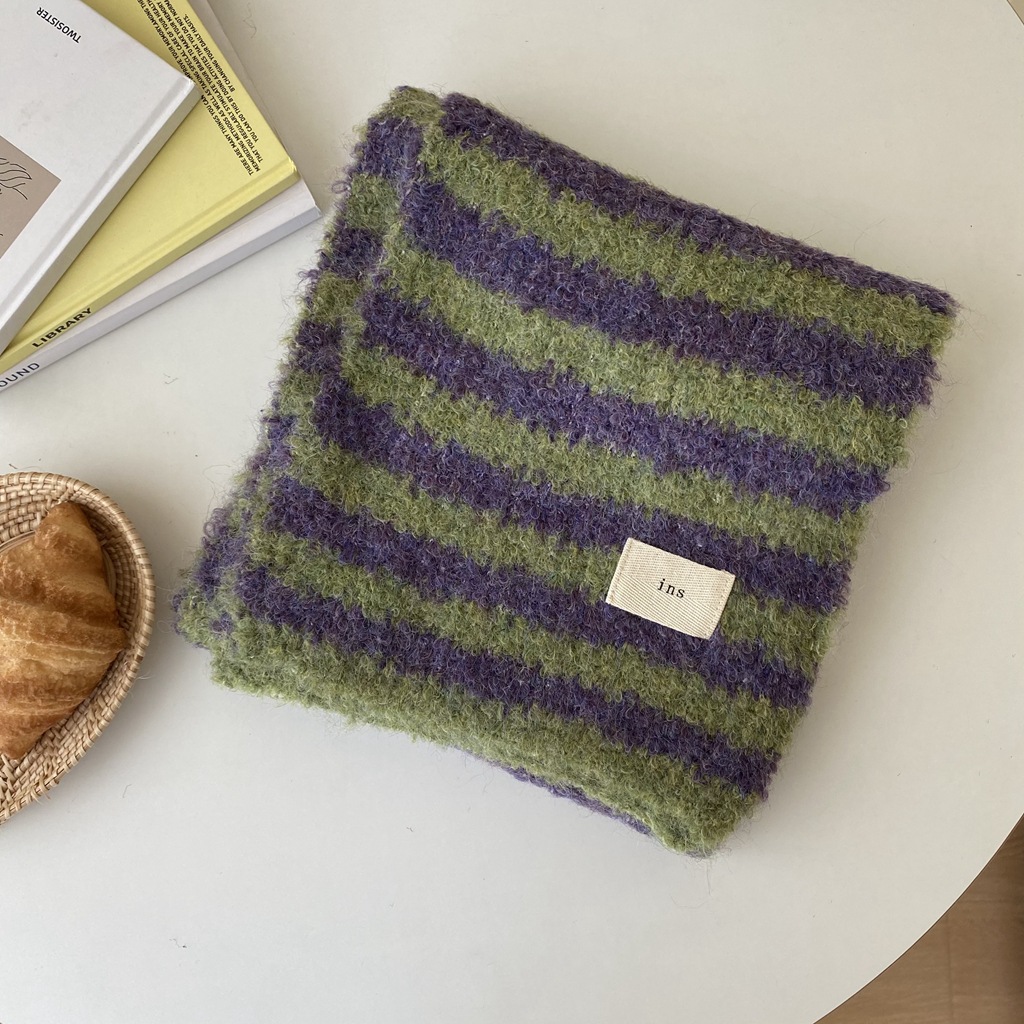 Gestreifter Strickschal Für Damen Und Herren Winter Luxus Warm_voghion.com
