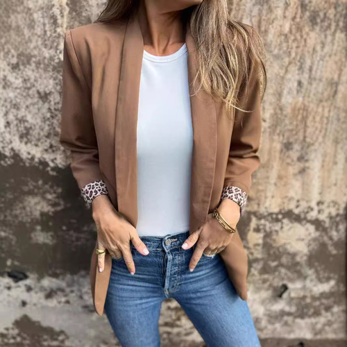 Independent Website – Autumn/Winter Women’s Leopard-Print Patchwork Long-Sleeve Blazer with Patchwork Design