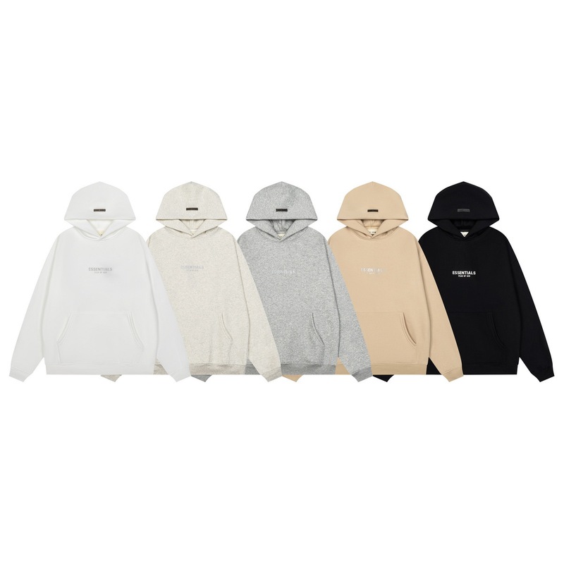 Cross-border fog men's sweatshirt, high street fashion brand, silver embossed small logo letter ESSENTIALS, loose-fitting hoodie