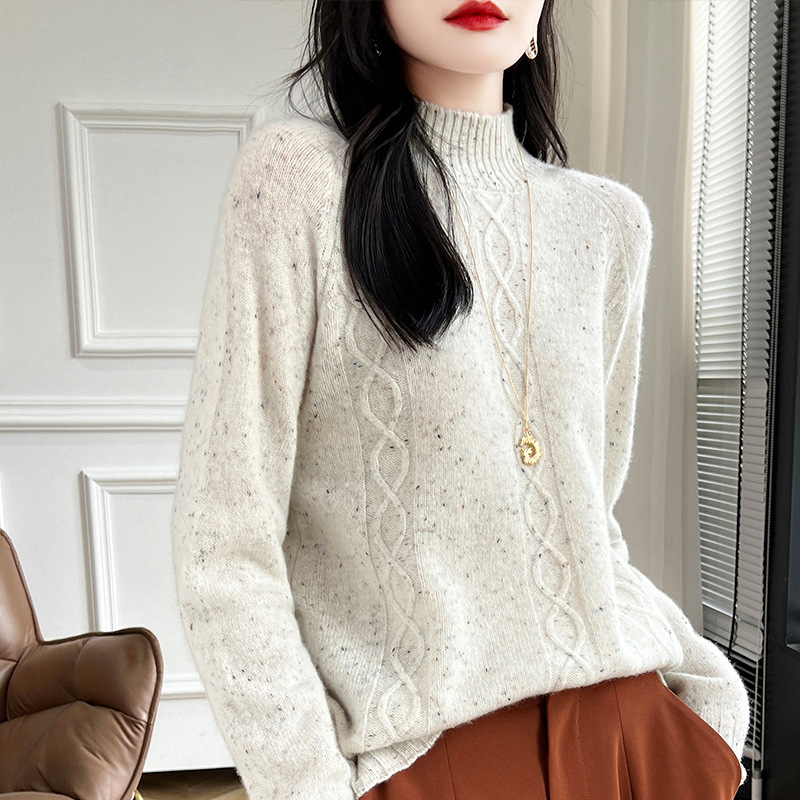 Raglan Sleeve Solid Color Wool Sweater Women's Half Turtleneck Autumn and Winter New Korean Style Loose Thickened Base Shirt Western Style