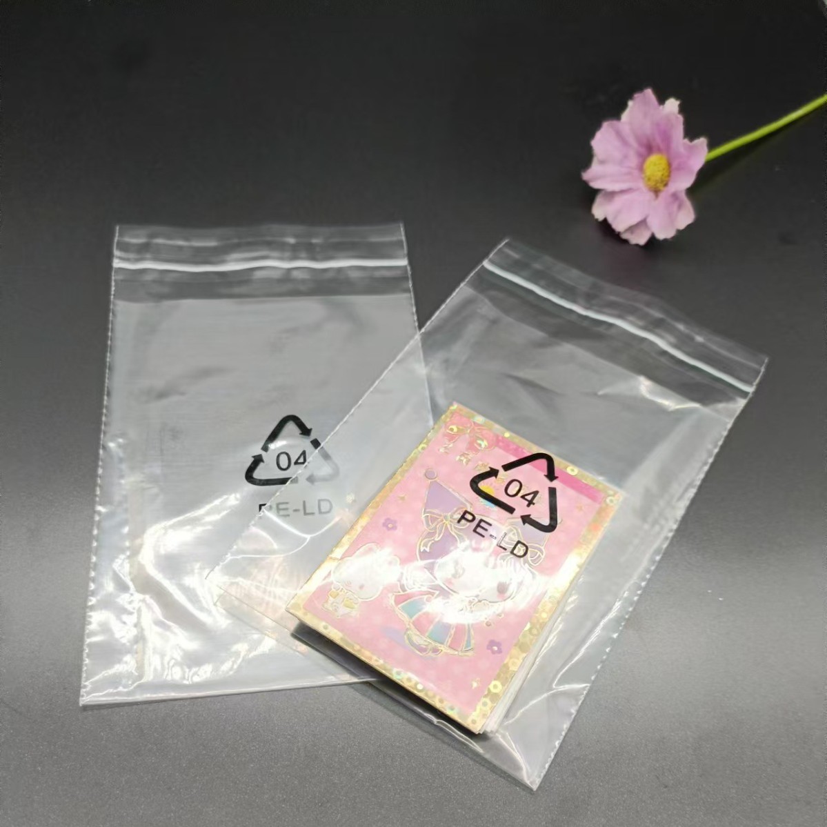 现货热销PE自粘袋透明印字PE-LD黑色循环标塑料包装胶袋三角标密