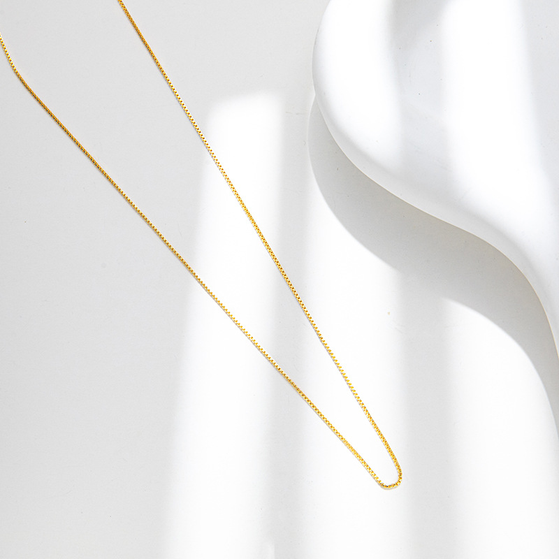 Copper Plated True Gold Neckchain Box Lock Bone Chain Instagram Necklace Women's Short Style Simple and Elegant_voghion.com