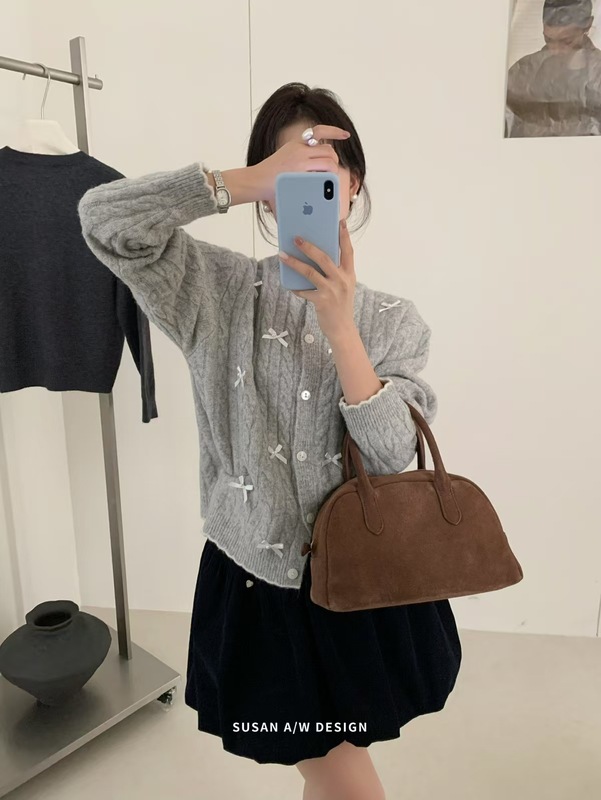 苏珊 韩系温柔风时尚圆领甜美蝴蝶结设计感针织衫显瘦毛衣26981|undefined