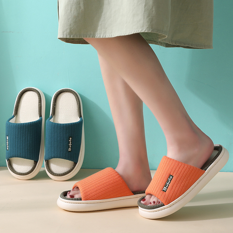 2022 Spring and Summer Linen Slippers for Men and Women Couple Indoor Home Fashion Contrasting Color Four Seasons Linen Floor Mop