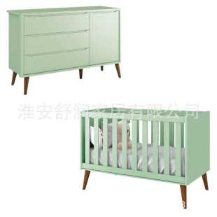 Foreign Trade Custom Beech Crib Kidsren's Furniture Solid Wood Convertible Sofa Single Bed Bedroom Baby Wardrobe