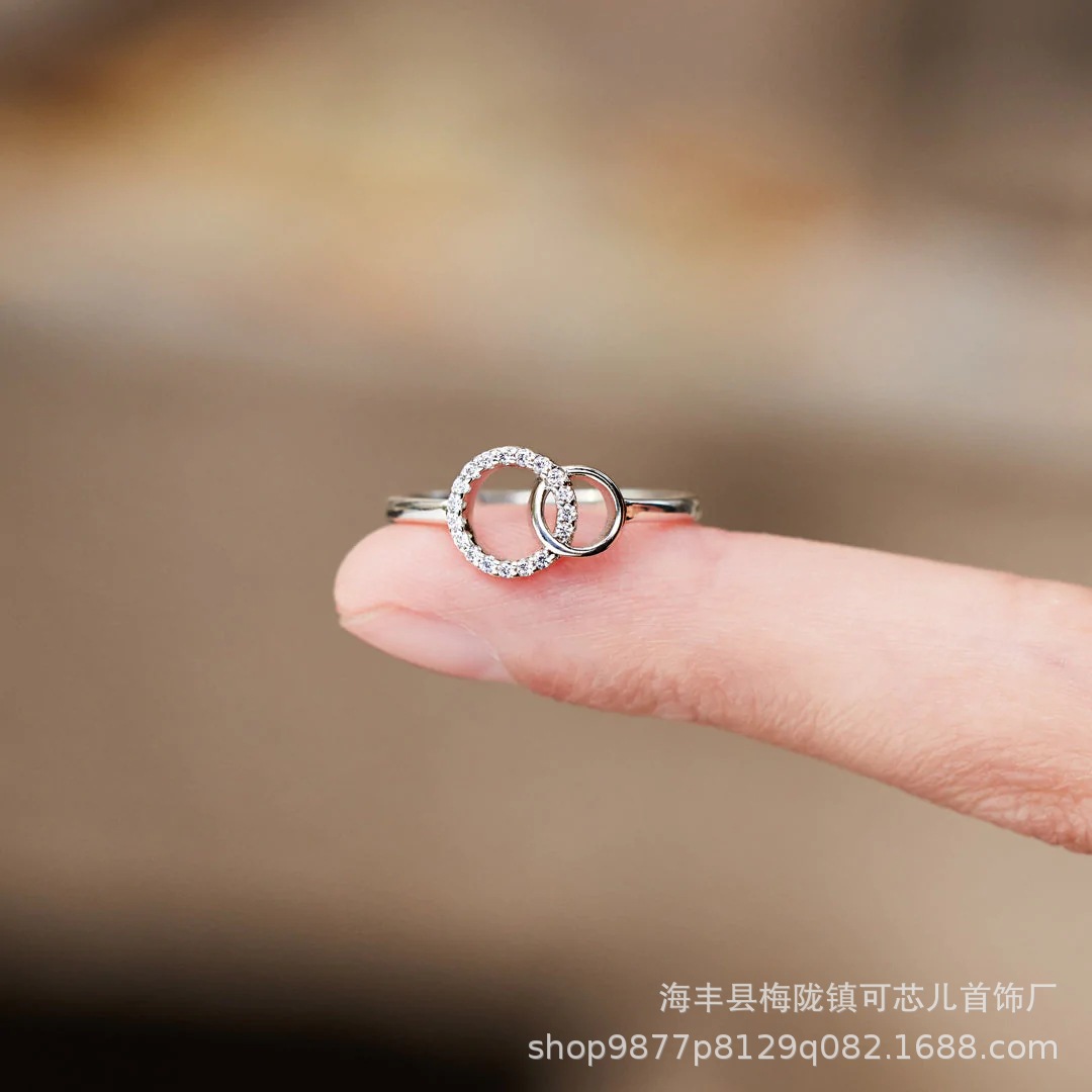 可芯儿s925纯银结合链接双圆环戒指女简约时尚欧美风指环跨境批发