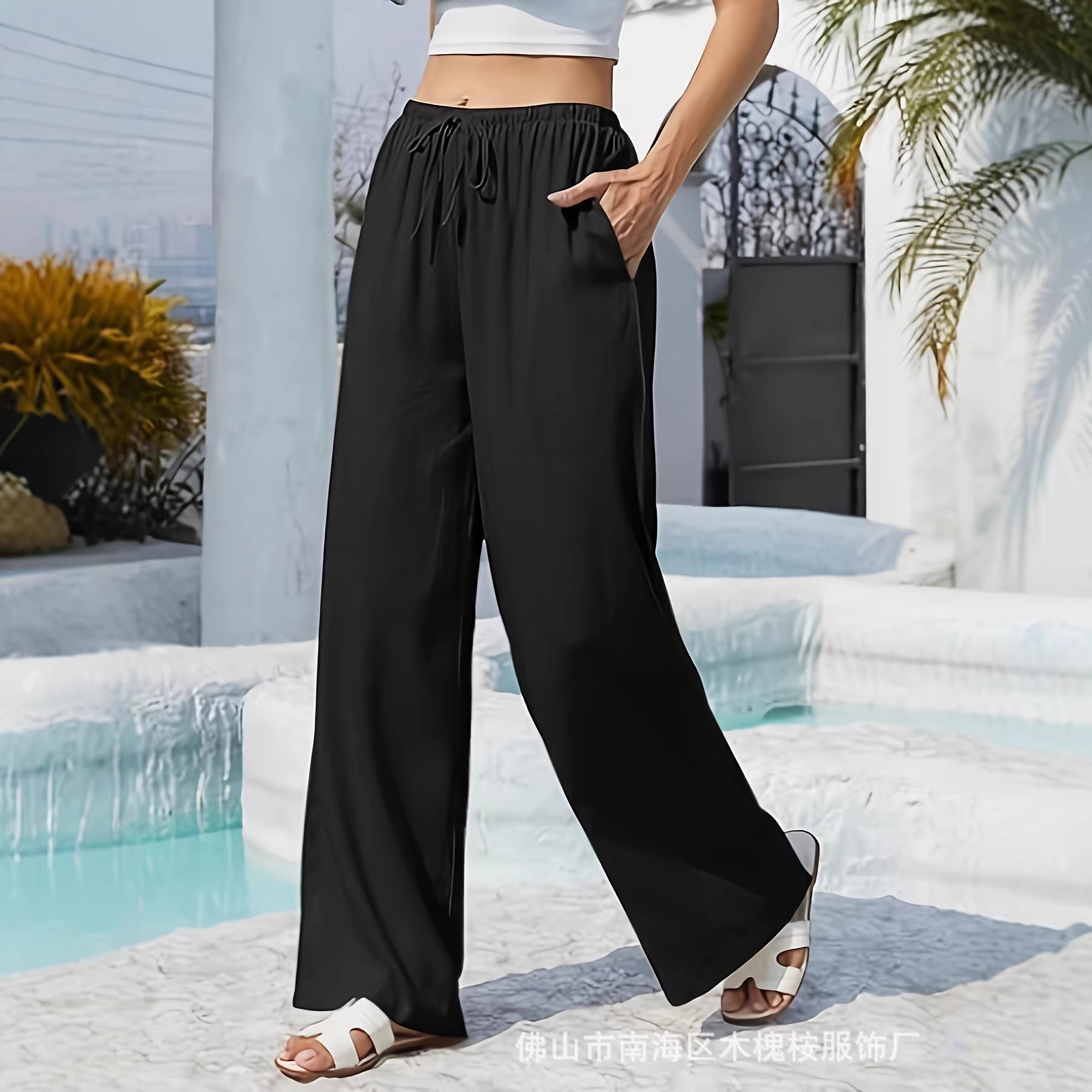 Amazon European and American Cross-Border Foreign Trade Women's Clothing Spring and Summer Loose Casual Comfortable Solid Color Commuter Drawstring Women's Trousers