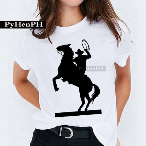  Western European Style Personality Equestrian Sports Print T-shirt for Men and Women Summer Couple Set Casual Large Print Short Sleeve Top