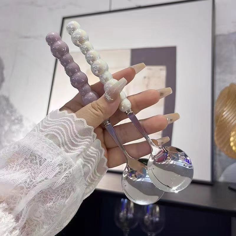 High-end pearl stainless steel Western-style fork and spoon, fruit fork and spoon with ceramic handle, dessert fork and spoon, main course fork and spoon