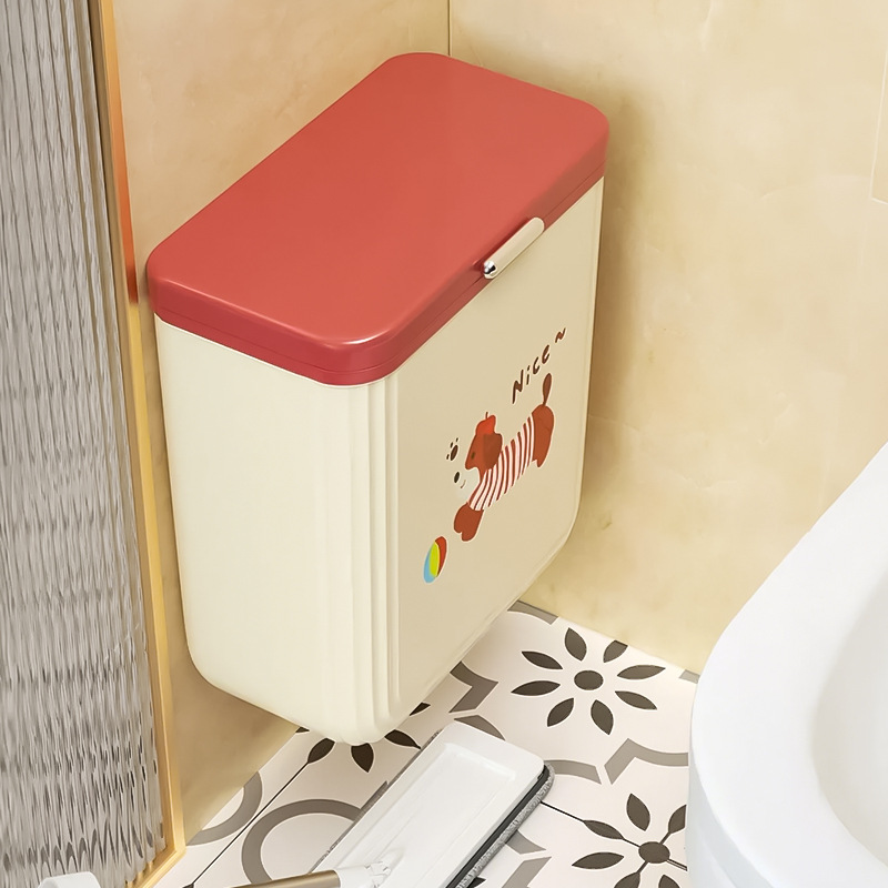 Wall-Mounted High-Looking Toilet Paper Bucket with Lid, Household Toilet Sandwich Kitchen Special Sanitary Bucket, Bathroom Trash Can