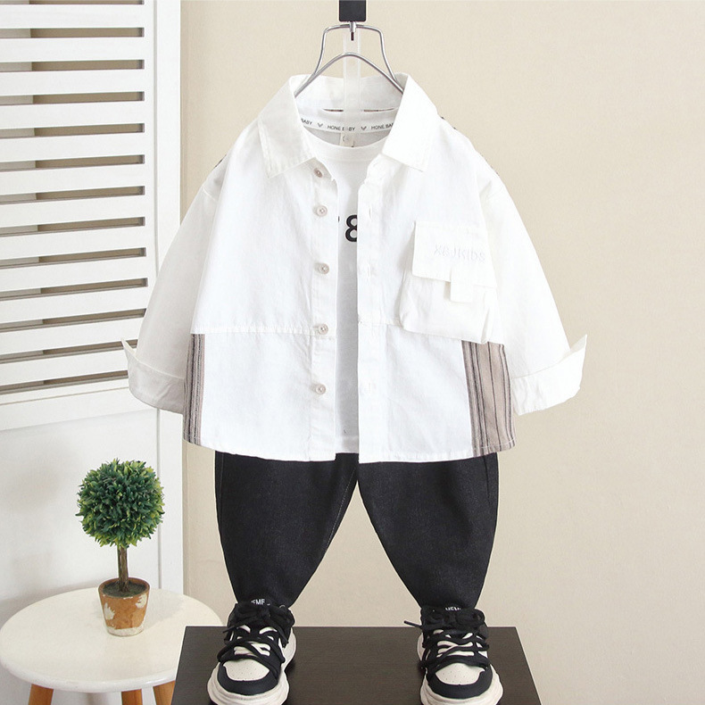 6266 Camisa de manga larga para niños Estilo de primavera y otoño 2024 Camisa de estilo occidental de otoño para niños nuevos Ropa de otoño para bebés