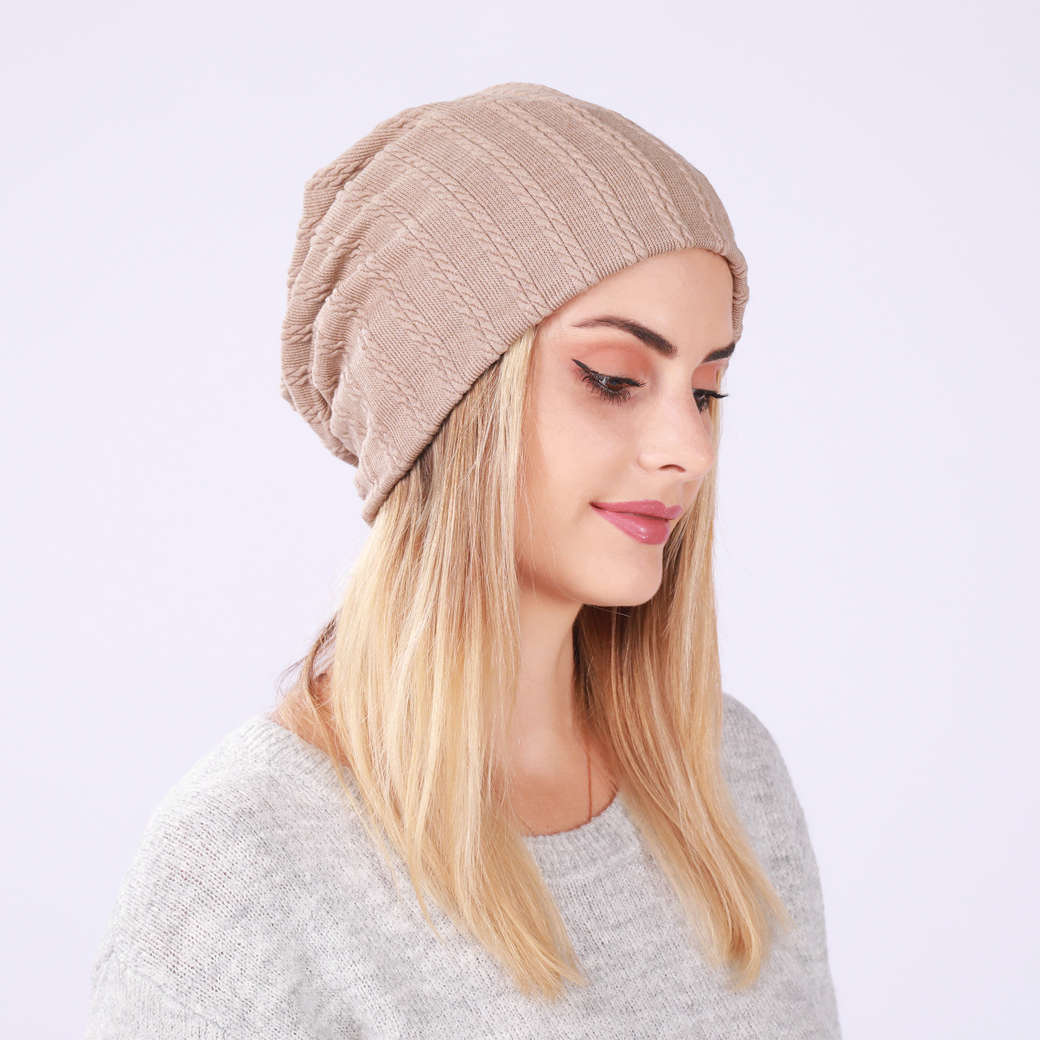 Pullover modello lino da donna nuovo uomo primavera e autunno sottile doppio strato copricapo panno di cotone tinta unita cappello in pile_voghion.com