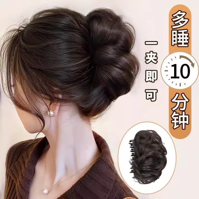 假发女抓夹发圈发包丸子头盘发拉花短卷发抓夹式花苞头蓬松大发圈|undefined