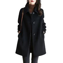 2024女秋冬新款韩版时尚宽松加肥版娃娃领羊毛呢中长款女外套