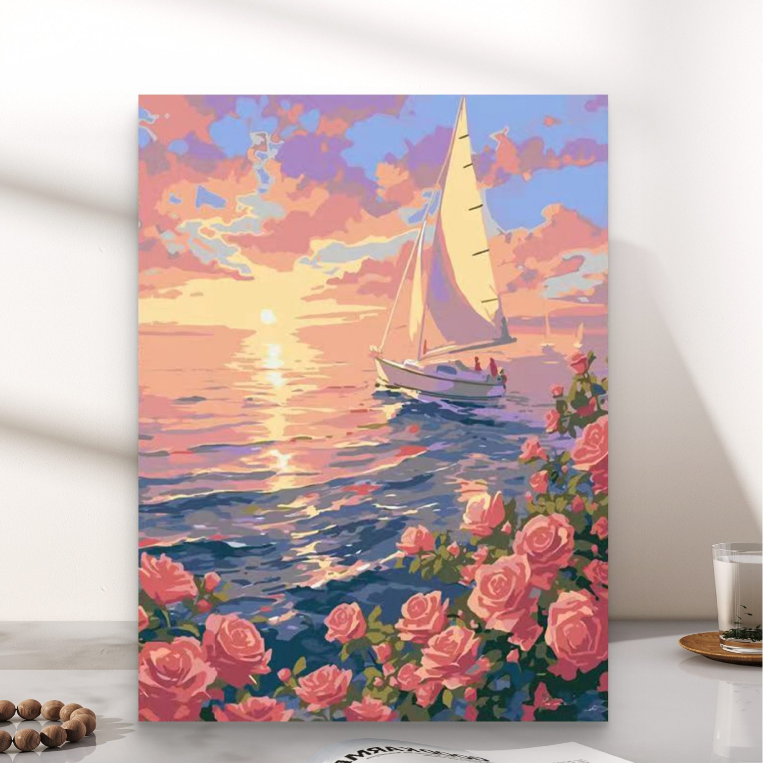 Pintura al óleo digital de estilo antiguo estilo arquitectónico de la dinastía Tang, relleno a mano, relleno de agujero, lámpara acrílica, sala de estar nueva