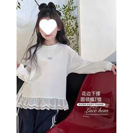 女童打底衫2026春秋款女宝宝圆领拼接长袖T恤儿童洋气上衣中大童