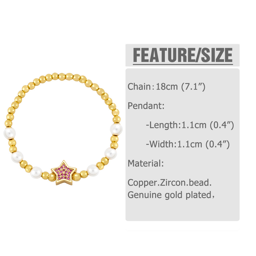 Fashion Star Copper Bracelets Pearl Gold Plated Zircon Copper Bracelets
