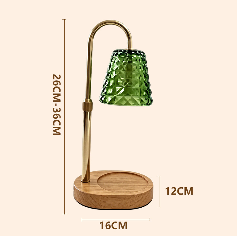 Retro vidrio verde diamante lámpara de cera fundida base de madera lámpara de vela fundida sin humo dormitorio aroma atmósfera lámpara de escritorio al por mayor
