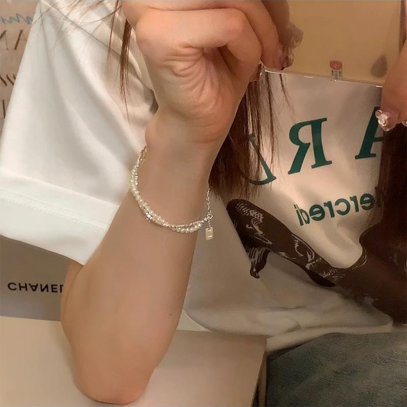 韓国版ファッション小衆重工真珠砕銀ビーズブレスレット