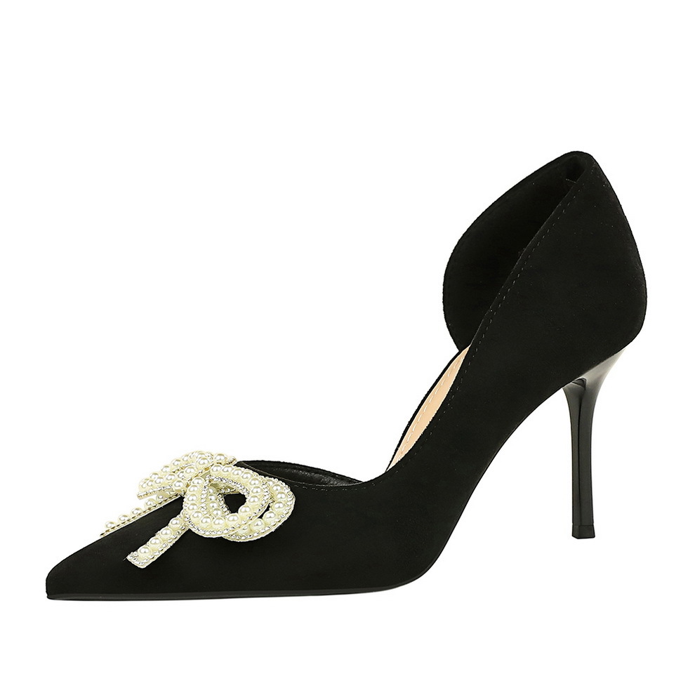 Décolleté stiletto a punta con strass perla fiocco velluto_voghion.com