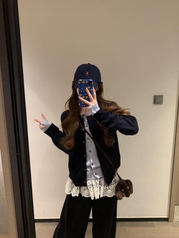 韩系早秋季氛围感穿搭假两件上衣针织衫女外搭小个子开衫毛衣外套|undefined