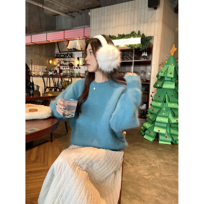 厚い保温ミンクの毛のセーターの女性2025春の新型の韓国系の怠惰な風のゆったりした長袖のニットの上着|undefined