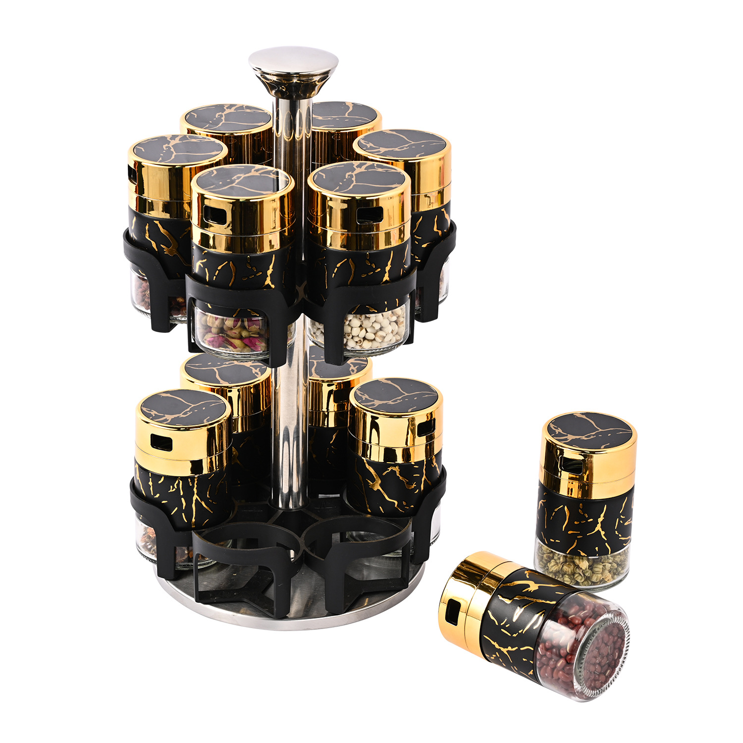 Hogar cocina condimento tarro combinación traje sal tarro traje sal MSG condimento caja giratoria vidrio condimento botella al por mayor