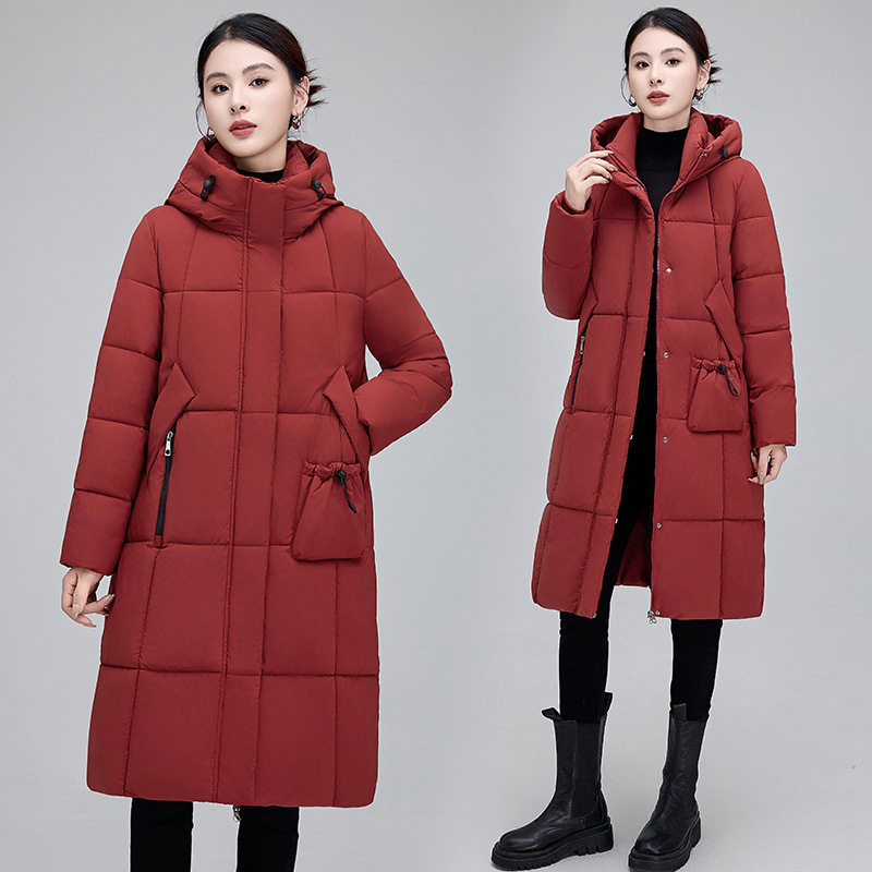 High-end women's mid-length over-the-knee down jacket, 2026 new winter casual mom style hooded fashionable warm coat