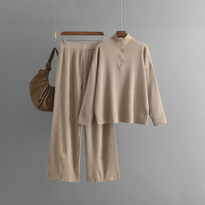 910g Weight Long Sleeve Sleeve Length knit Fabric Type Pant Co-ord Set Sets Type 2 Pieces Set Quantity Daily Occasion Turtleneck Neckline Regular Fit Fit Type Solid Color Pattern Spring, Autumn Season Women's Gender Zipper Design Simple Style Style Daily Women's Simple Style Solid Color Knit Zipper Pant Co-ord Set Pants Sets 5