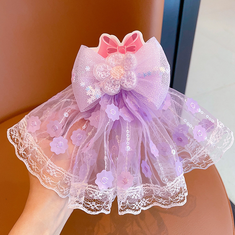 2024 nueva horquilla para niños, cinta de encaje de súper hada, horquilla de lazo, clip superior de temperamento de niña, tocado de niña