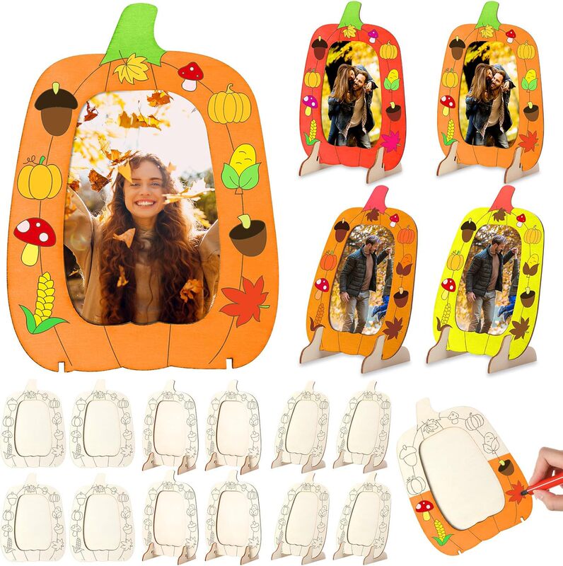 Unfinished Thanksgiving Pumpkin Photo Frame Fall Art Decorations for Home Activity Gifts Classroom Party Favors