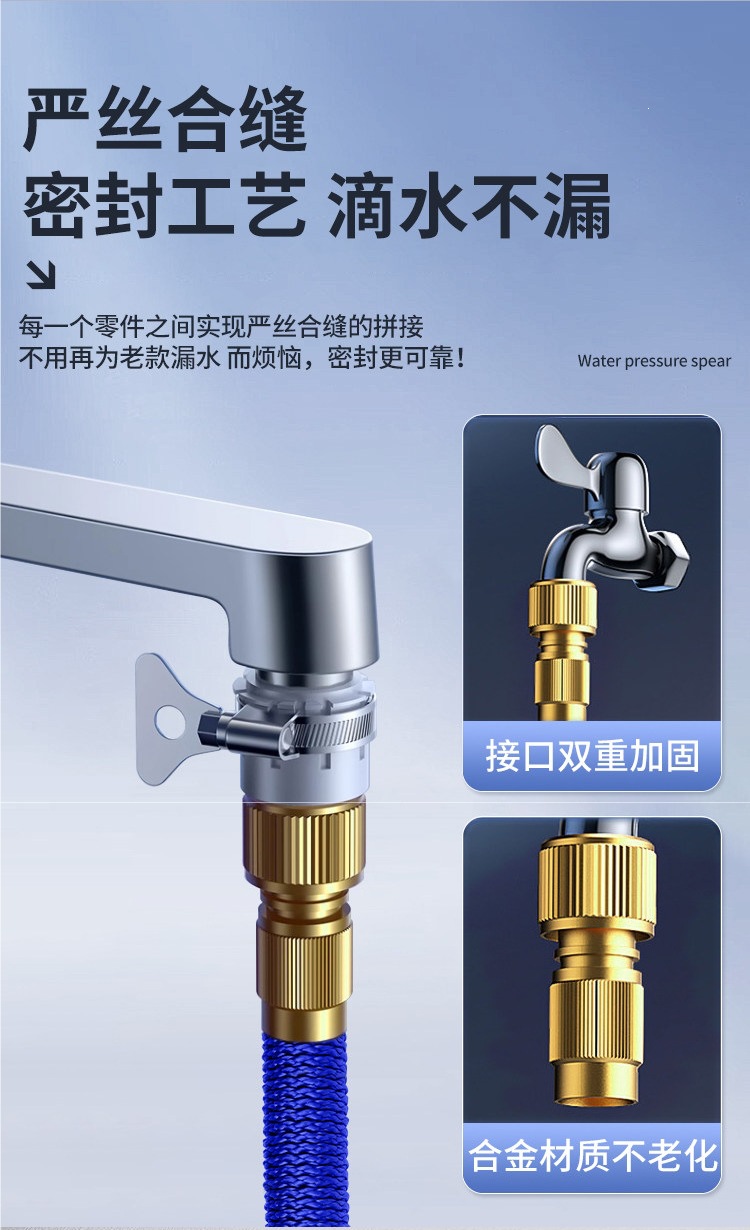 Car Wash Water Gun High-Pressure Nozzle Household Faucet Telescopic Hose Explosion-Proof Powerful Cleaning Tool for Cars