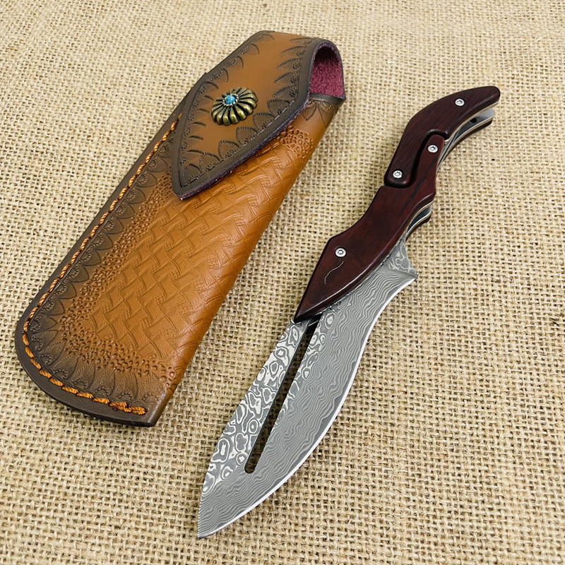 Cuchillo plegable portátil de alta dureza al aire libre con autodefensa Transfronterizo Damasco acero deformable maquinista afilado Cuchillo plegable
