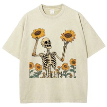 Skull Sunflower Print Fashion Design T-Shirt Teen Student Ov
