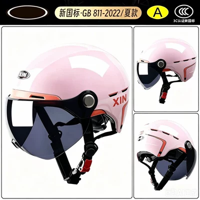 Motorcycle Helmet, Men's and Women's | Motosiklet kaskı (dəbilqə) - 3c-sakura-pink-summer-style-black-tea-short-mirror-reinforced-abs-helmet-body-eps-buffer-layer
