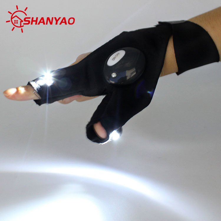 Guantes de medio dedo de pesca luminosos LED, iluminación de reparación de automóviles, luces de dedos, luces de deportes al aire libre, guantes de pesca nocturna