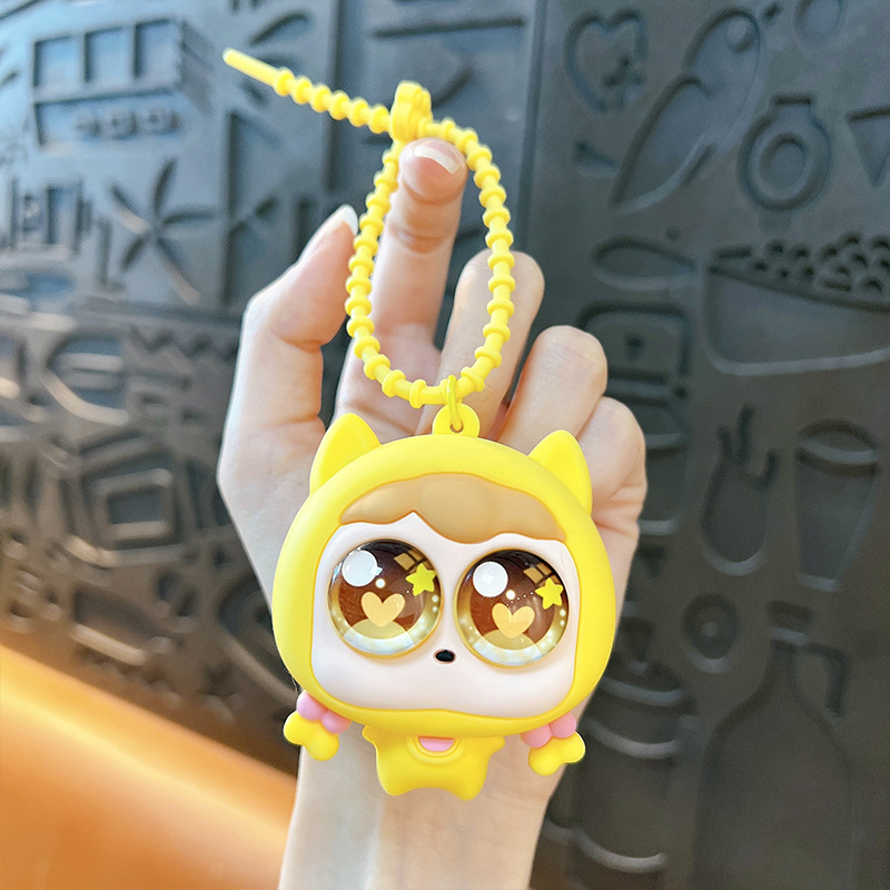 クリエイティブかわいい爆発目ガールピンチキーホルダー楽しい減圧バッグペンダント学生おもちゃキャッチャーギフト|undefined