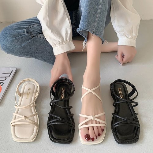 Ladies' Summer New Sandals with Toe Exposure, Beach and Sand Shoes, Fairy Style Flat Sandals