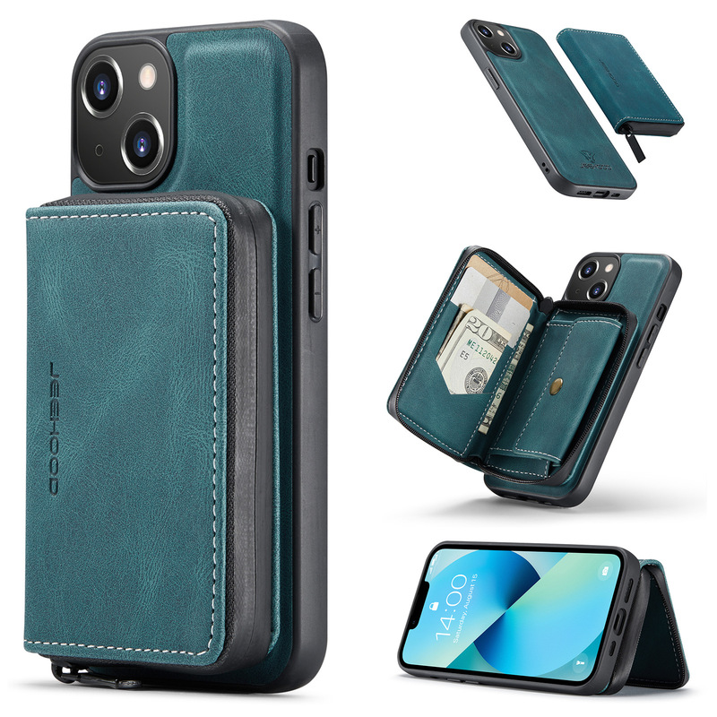 Suitable for Apple iPhone 17 Magnetic Zipper Wallet Phone Case, Samsung S25 Card-Inserting Detachable Card Holder Protective Case