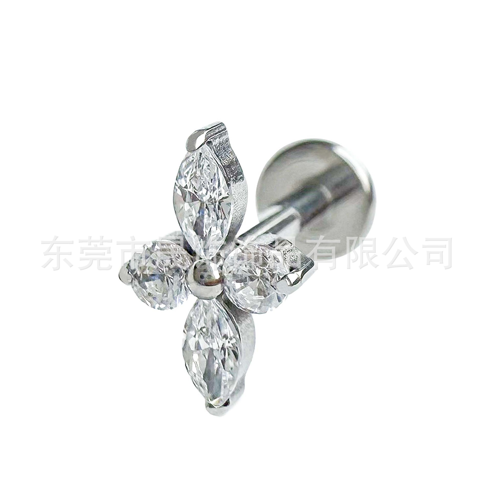 F136 Titanium Ear Stud 四叶草 Studded Cubic Zirconia Helix Cartilage Stud G23 Implant Grade Titanium Labret Stud 人体 Piercing Jewelry