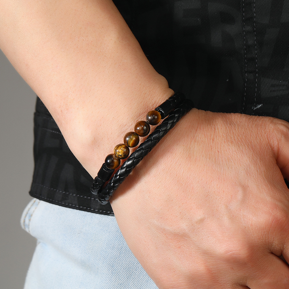 21g Weight Bangle Classification Pu Leather Chain Material 1 Piece Quantity Daily Occasion Pu Leather, Alloy Material Geometric Pattern All Seasons Season Men's Gender Beaded, Handmade Design Vintage Style, Punk Style Vintage Style Punk Geometric Pu Leather Alloy Beaded Handmade Men's Bangle Men Cord & Leather Bracelets 6