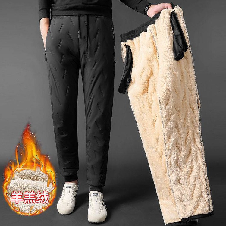 Pantalones de lana de cordero americano para hombres, invierno cálido más terciopelo grueso, moda, pantalones de algodón de ocio deportivo suelto de todo fósforo