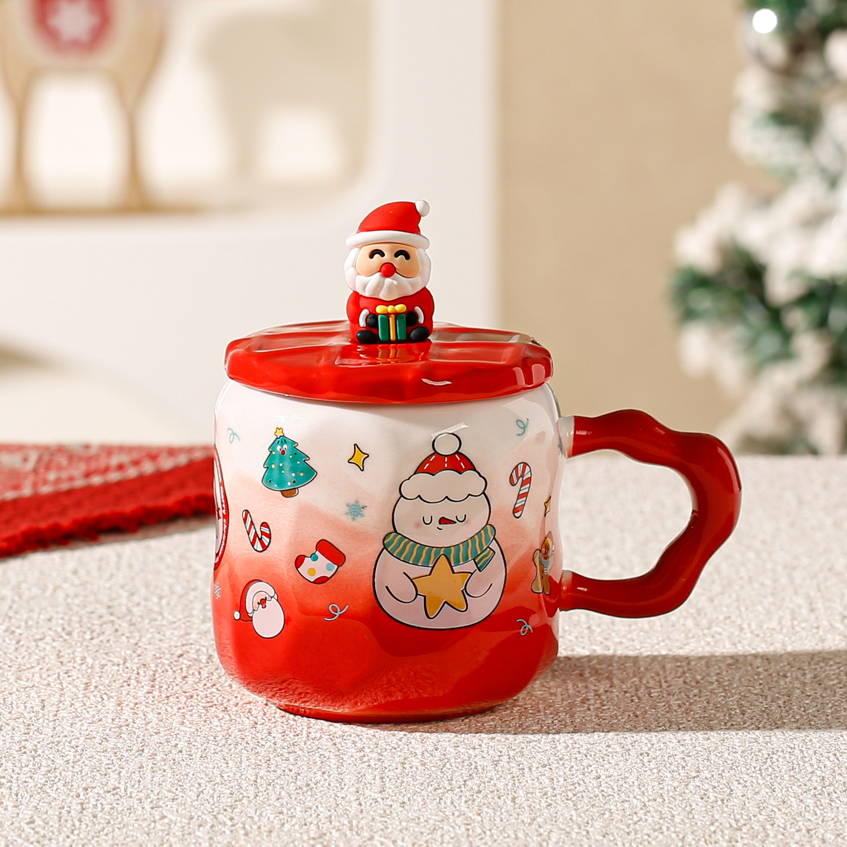 Taza de cerámica navideña transfronteriza Taza de café con tema navideño Taza de elemento navideño verde rojo Comercio electrónico transfronterizo al por mayor