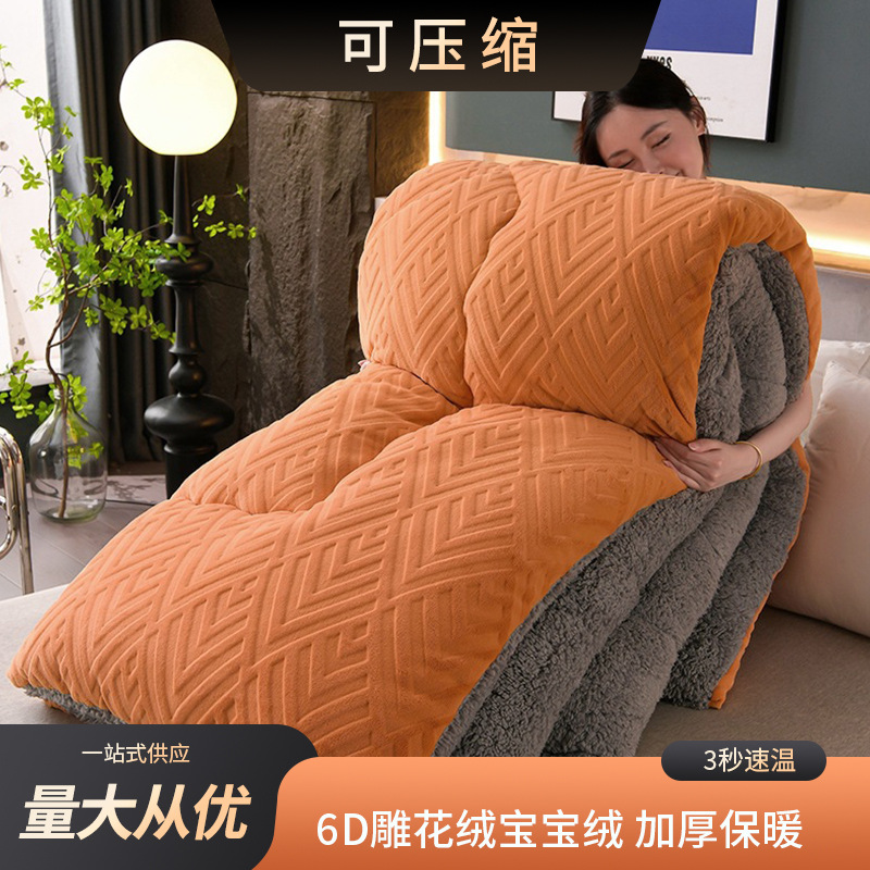 2025 New 6D Carved Velvet Baby Velvet Thickeneded Warm Pure Color Winter Quilt Fleece-Lined Quilt Core Size Can Be Customized